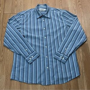 Calvin Klein Men’s Large Long Sleeve Button Down Shirt Blue Striped Modern Fit